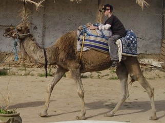 Janwillem op een dromedaris